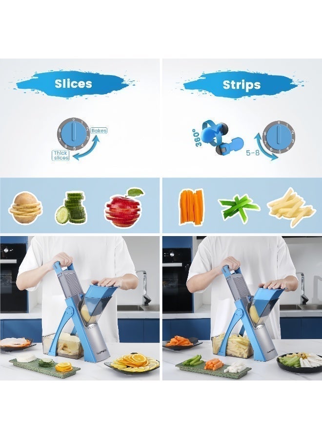 Shangxing مبشرة خضار آمنة للمطبخ، قاطعة خضار ومبشرة، منظم سمك قاطعة البطاطس، قاطعة بطاطس مقلية، قاطعة بصل خضار أسرع لتحضير الوجبات (أزرق) - Image 2